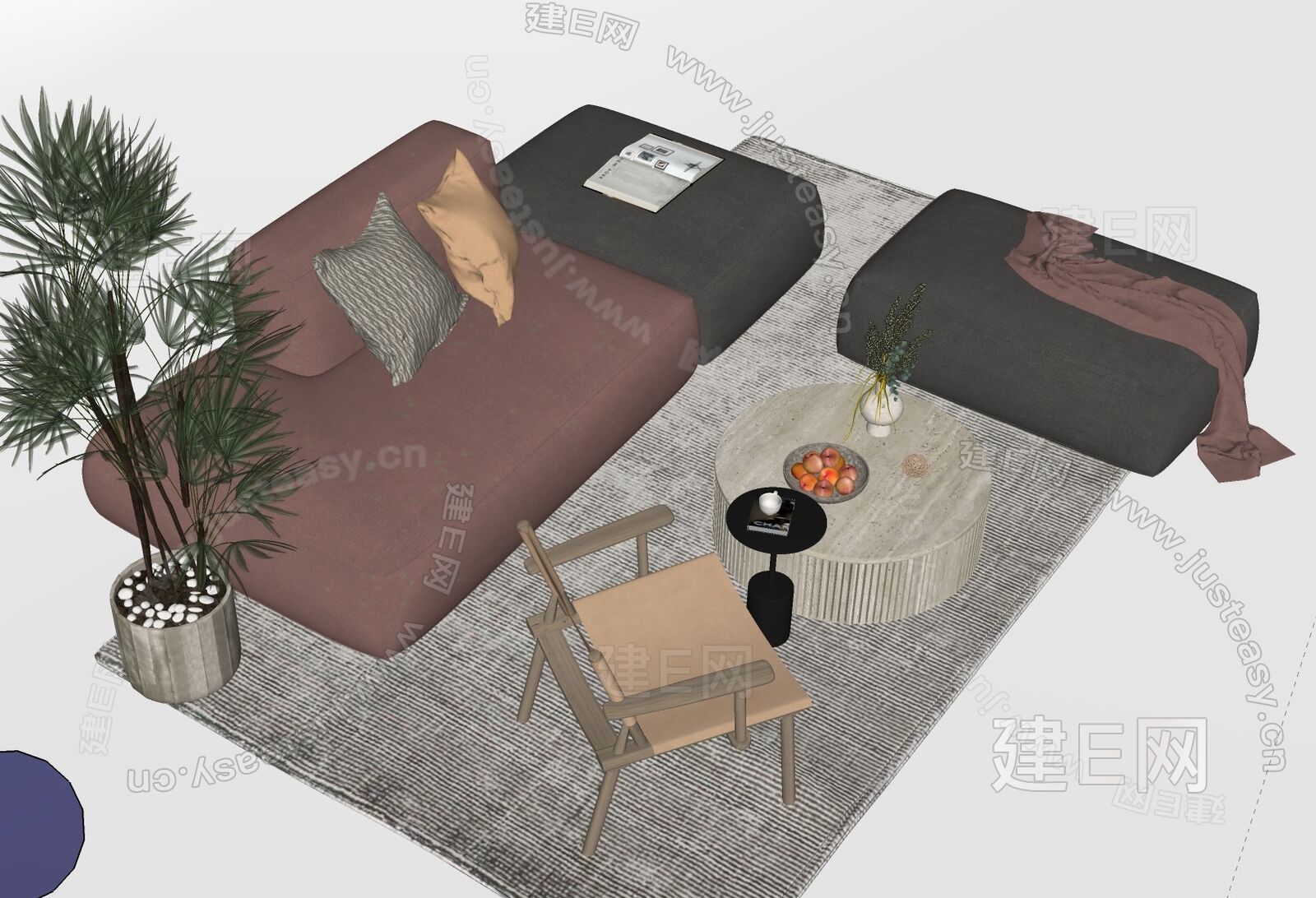 现代沙发茶几组合 模型SU模型下载[ID:113198581]_建E室内设计网