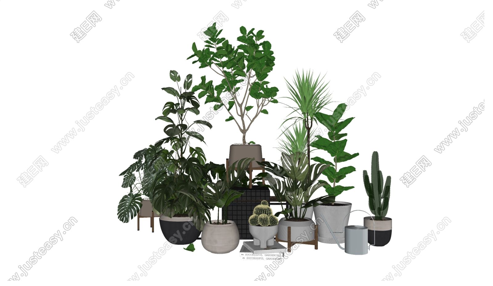 现代绿植盆栽组合模型SU模型下载[ID:112870666]_建e网su模型