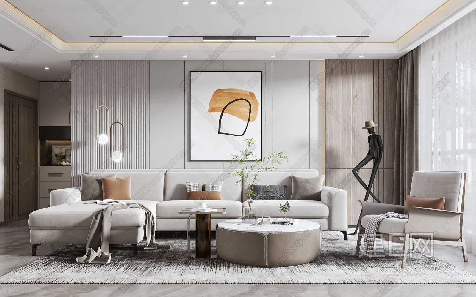 现代客厅模型SU模型下载[ID:107694524]_建e网su模型