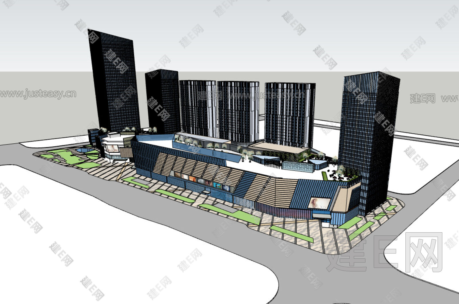 现代商业综合体模型SU模型下载[ID:105268243]_建e网su模型