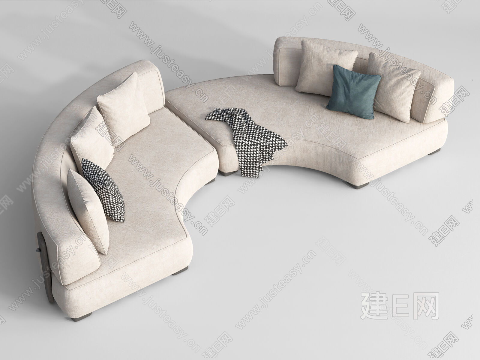 现代弧形多人沙发 布艺模型SU模型下载[ID:105727197]_建e网su模型