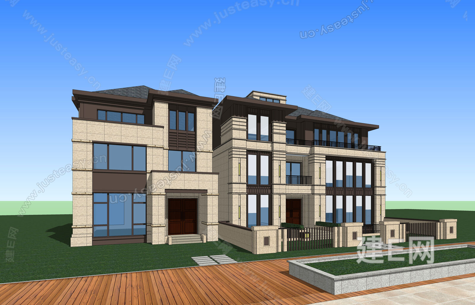 新中式别墅模型SU模型下载[ID:105858180]_建e网su模型