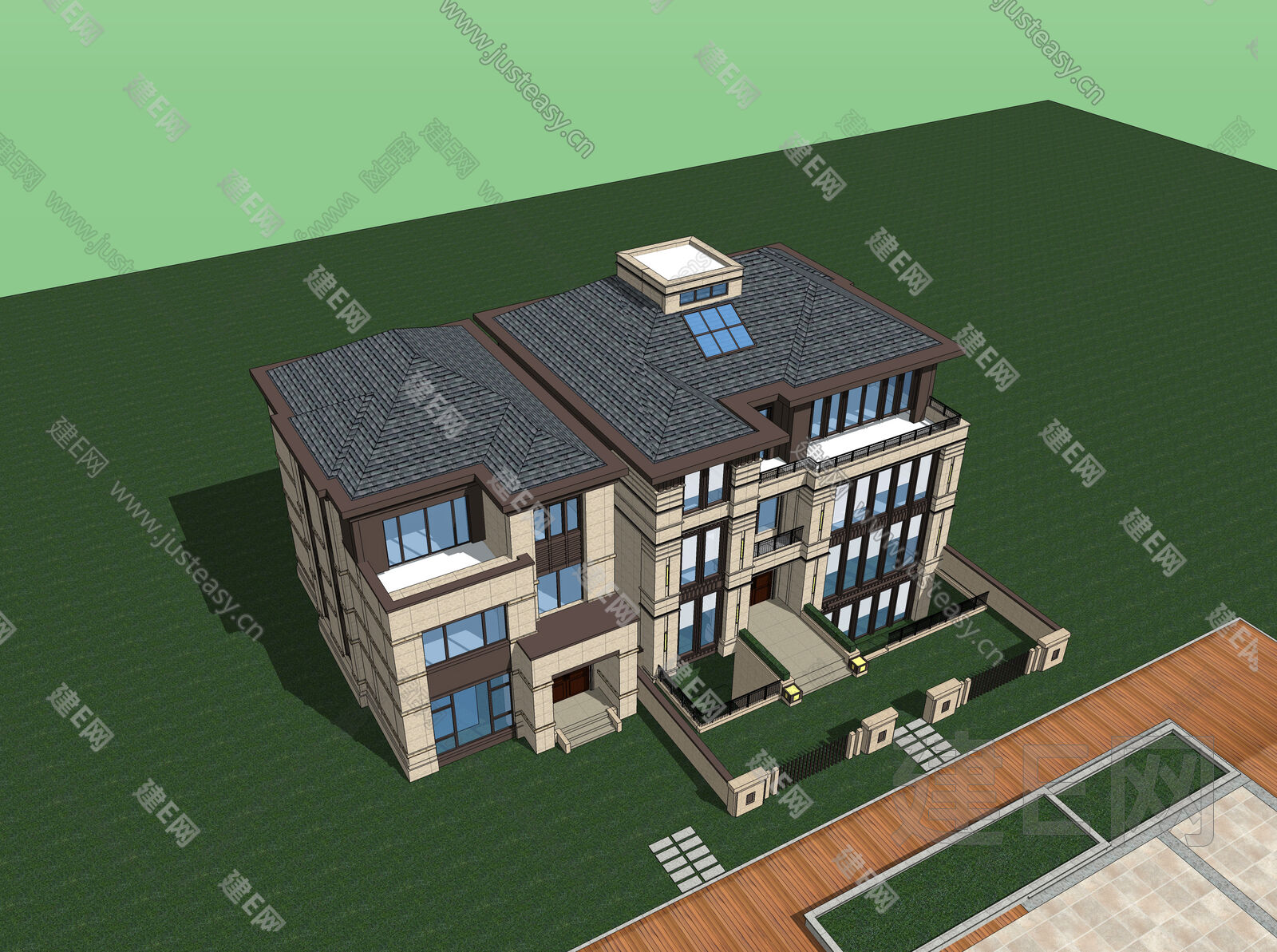 新中式别墅模型SU模型下载[ID:105858180]_建e网su模型