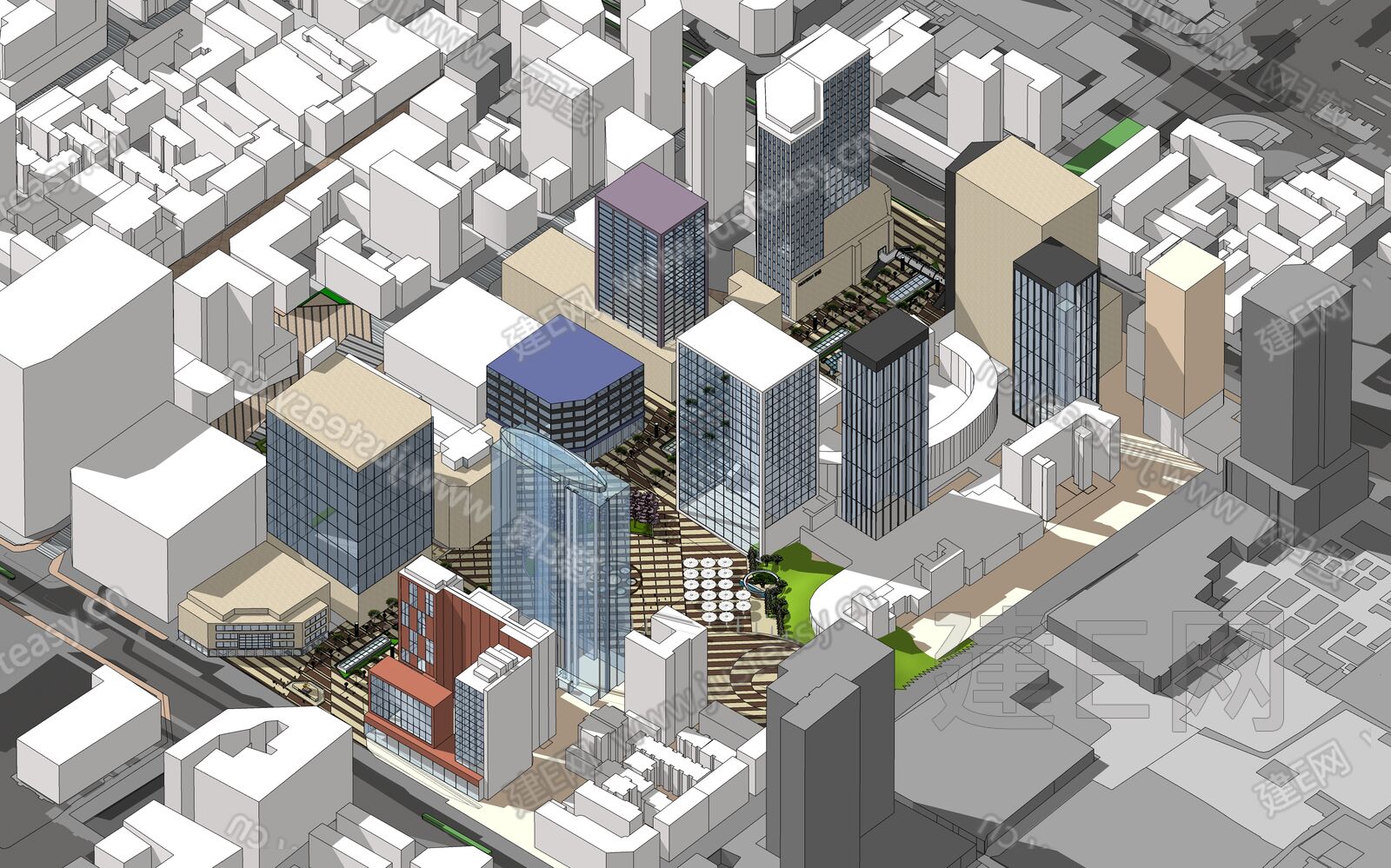 现代城市规划鸟瞰图-sketchup模型_sketchup模型库_建E室内设计网!