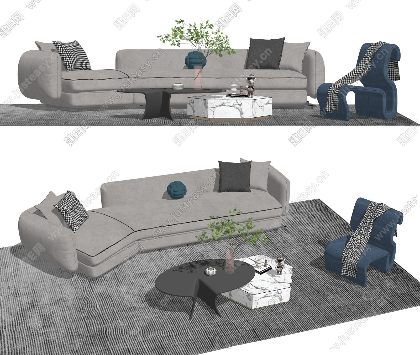 现代沙发茶几组合 模型SU模型下载[ID:106382482]_建e网su模型