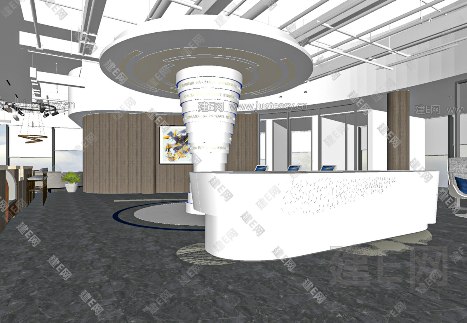 现代公司前台模型SU模型下载[ID:106316980]_建E室内设计网