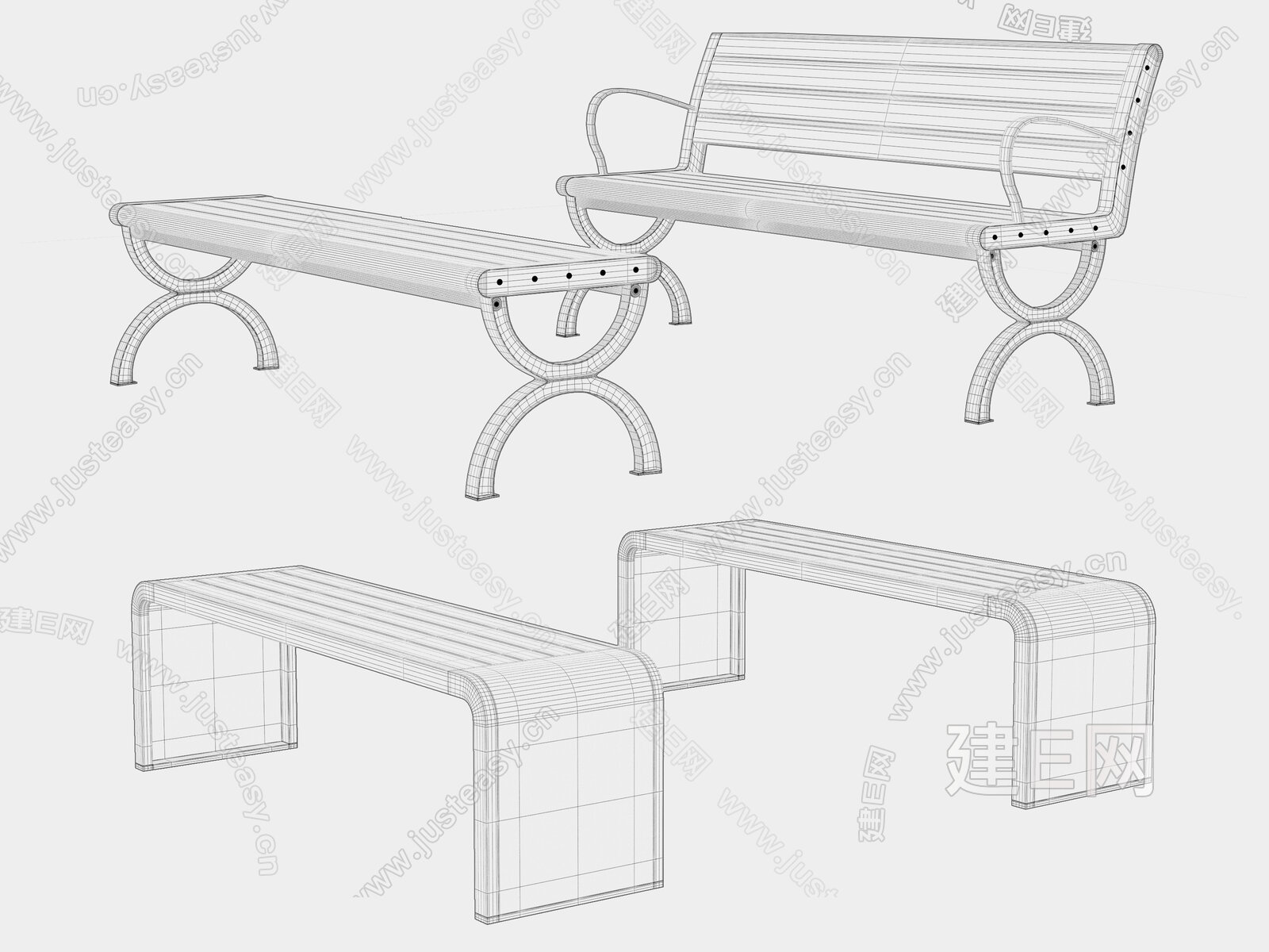 手绘pbr 低模 长椅 椅子 木椅 石板凳 凳子 石凳 铁模型-沙发模型库-3ds Max(.max)模型下载-cg模型网