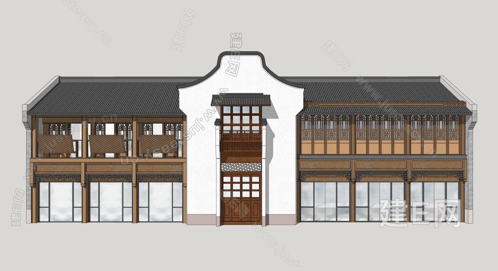 新中式商业街模型SU模型下载[ID:105923834]_建e网su模型