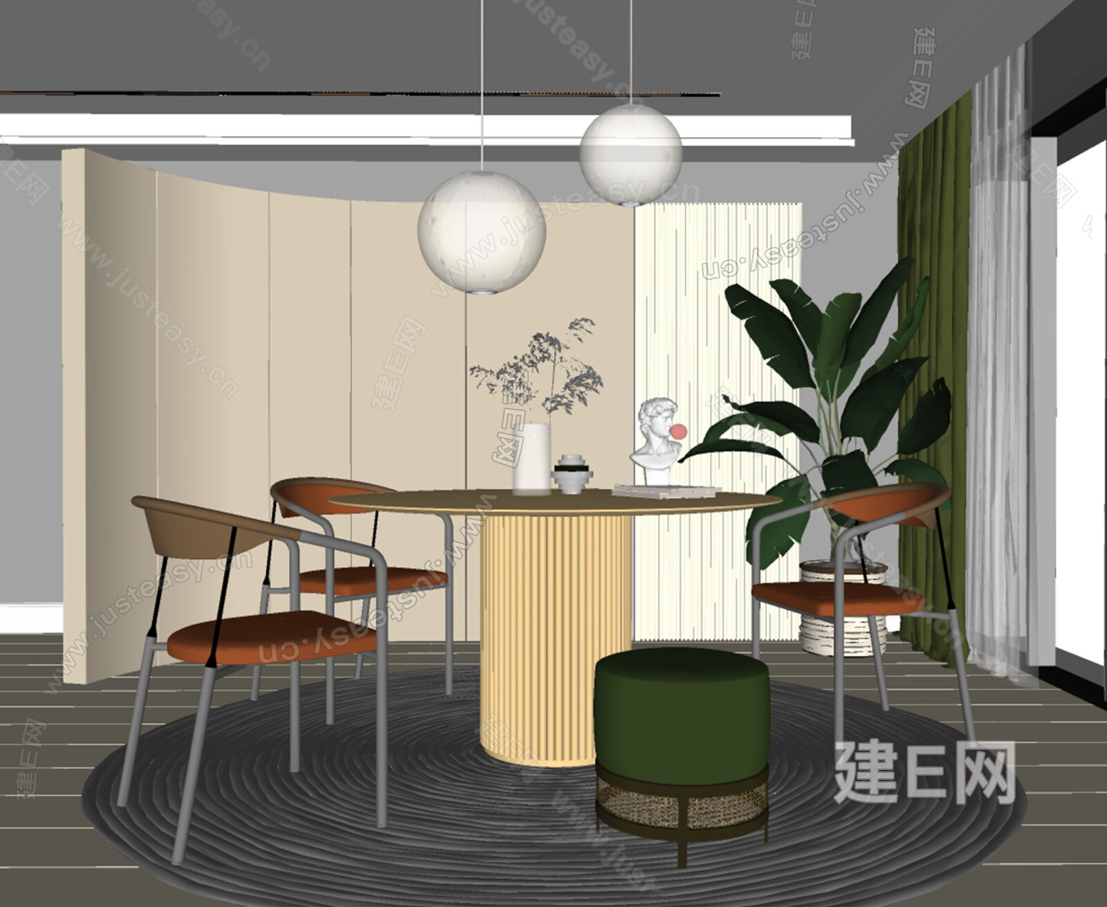 现代餐厅模型SU模型下载[ID:106448124]_建e网su模型