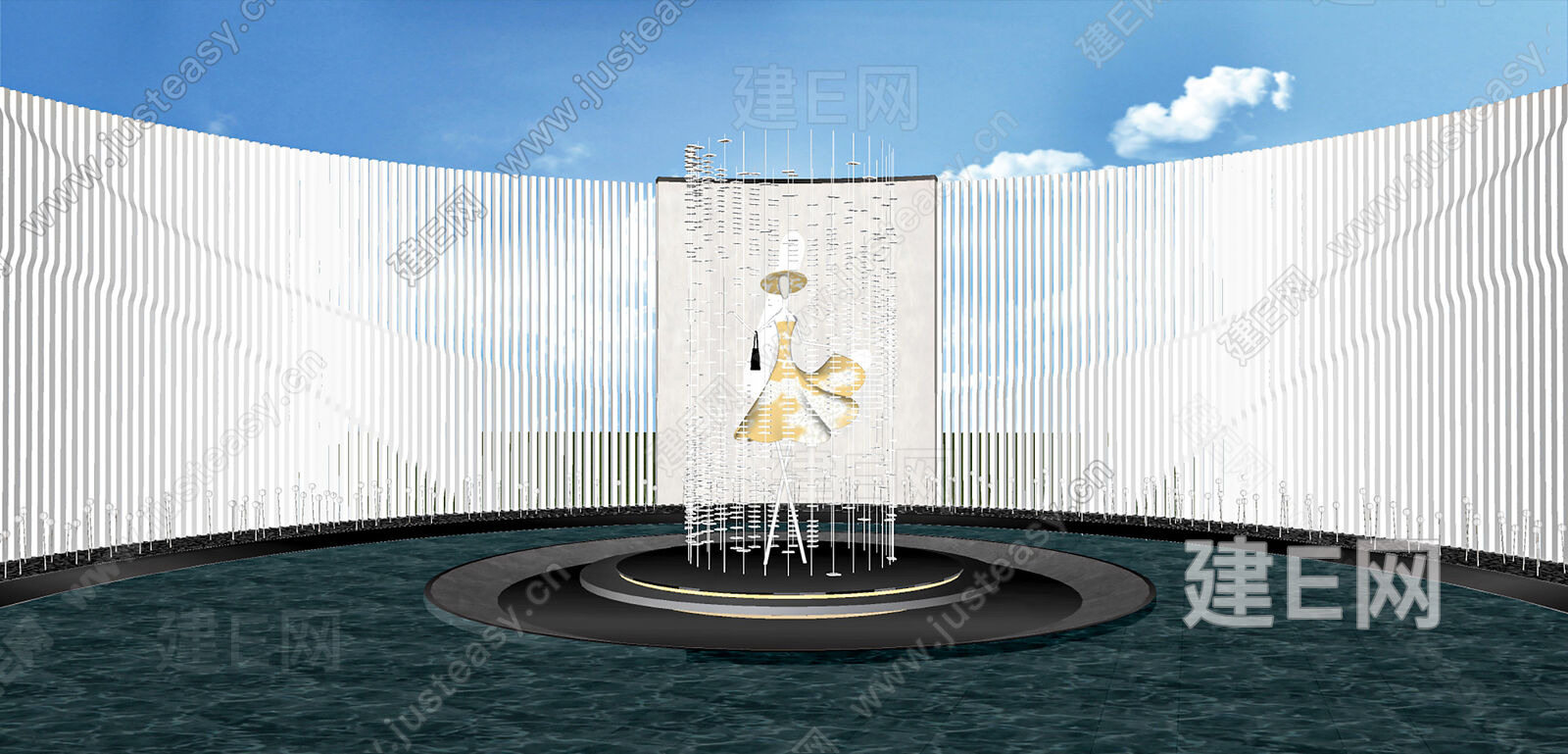 现代抽象水景雕塑小品模型SU模型下载[ID:106579116]_建e网su模型