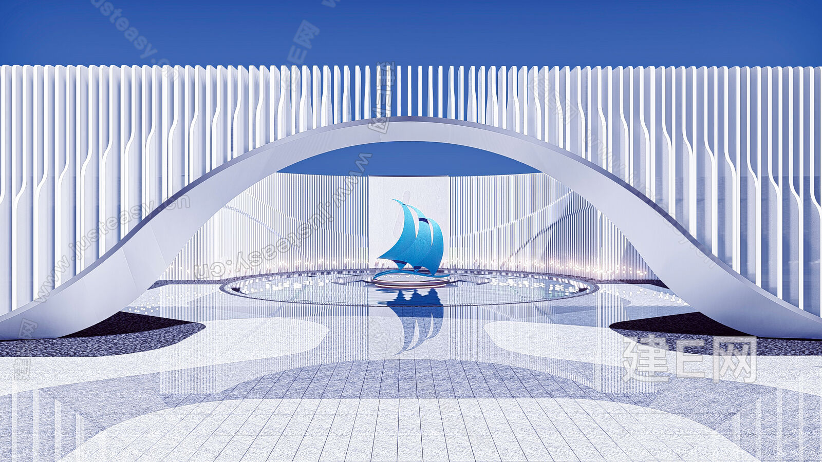 现代抽象水景雕塑小品-sketchup模型_sketchup模型库_建E室内设计网!