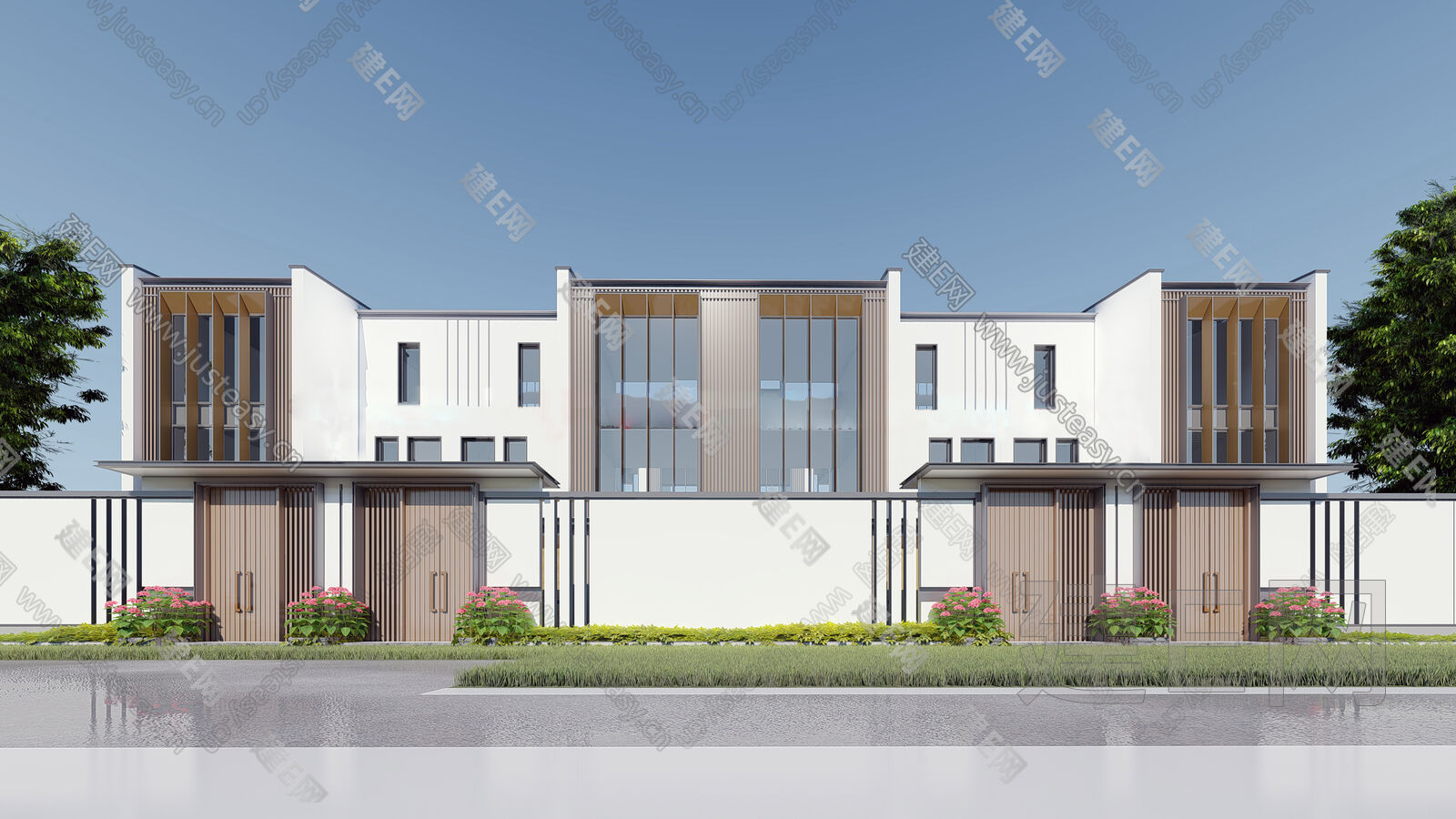 新中式联排别墅模型SU模型下载[ID:106579061]_建e网su模型
