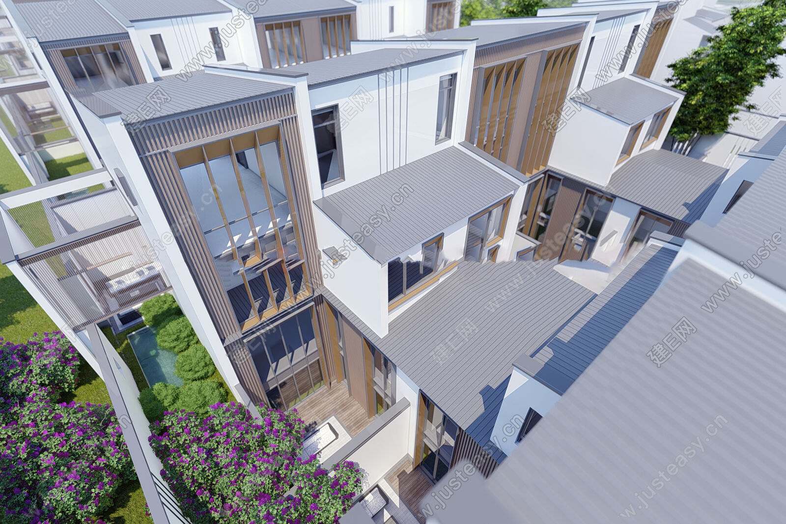 新中式联排别墅模型SU模型下载[ID:106579061]_建e网su模型