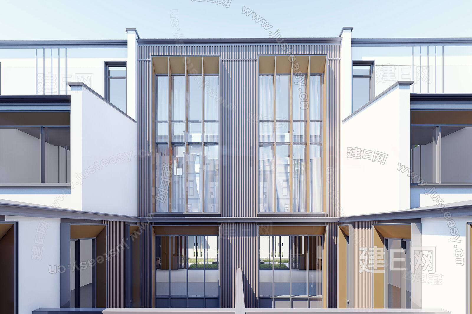 新中式联排别墅模型SU模型下载[ID:106579061]_建e网su模型