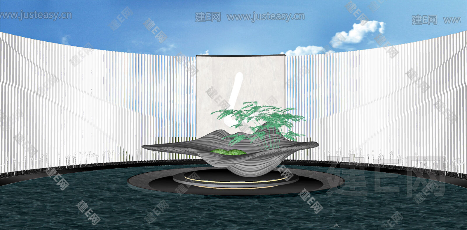 现代抽象水景雕塑小品模型SU模型下载[ID:106579159]_建E室内设计网