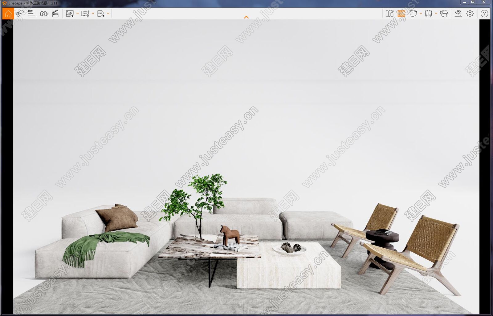 现代沙发茶几组合模型SU模型下载[ID:107300082]_建e网su模型