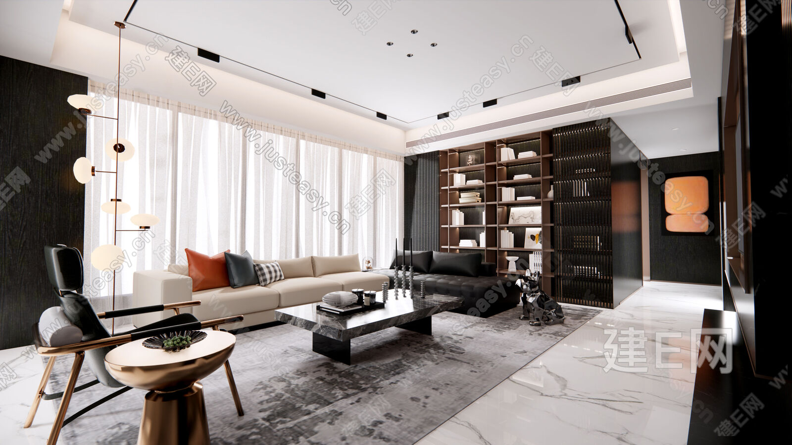 现代客厅模型SU模型下载[ID:107430955]_建e网su模型
