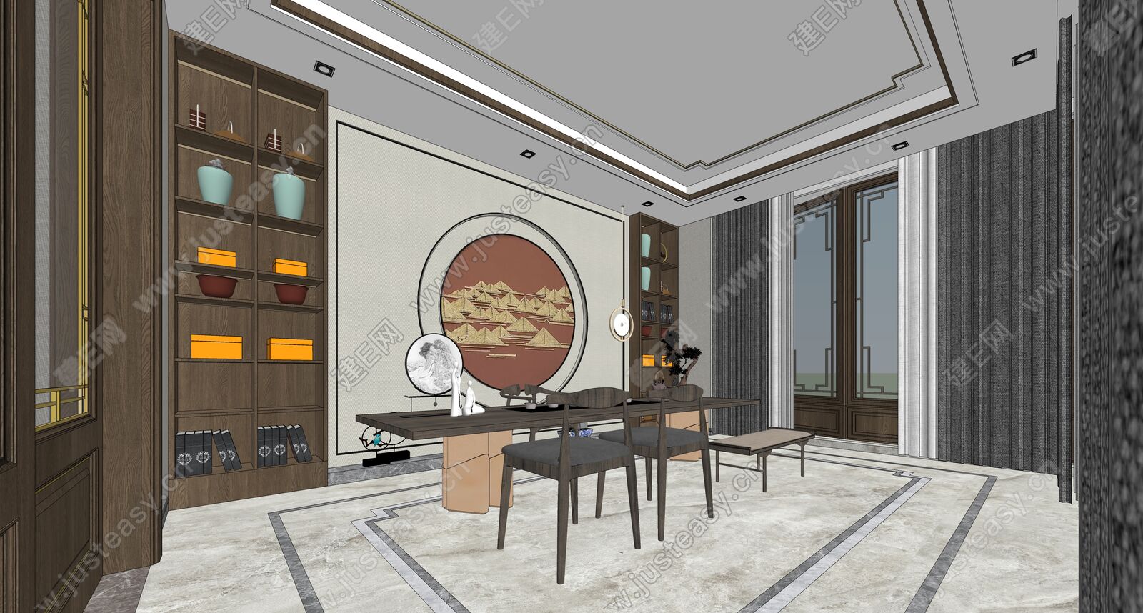 新中式茶室su模型下载_SU新中式茶室模型下载_SU新中式茶室模型免费下载_建E室内设计网