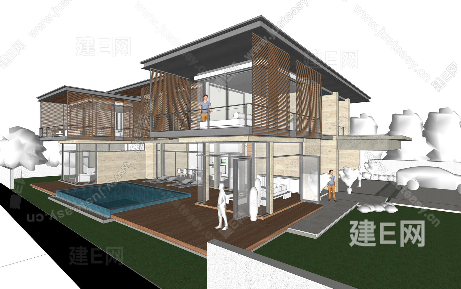 现代独栋别墅模型SU模型下载[ID:106972185]_建e网su模型