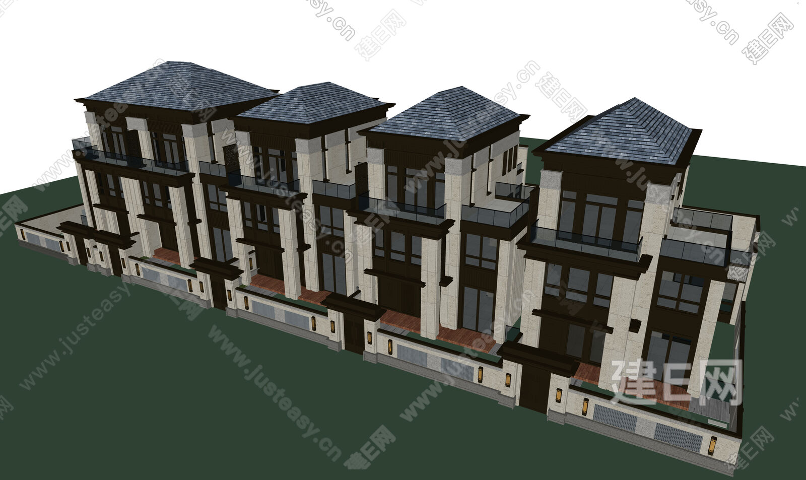 新中式别墅模型SU模型下载[ID:108283059]_建e网su模型