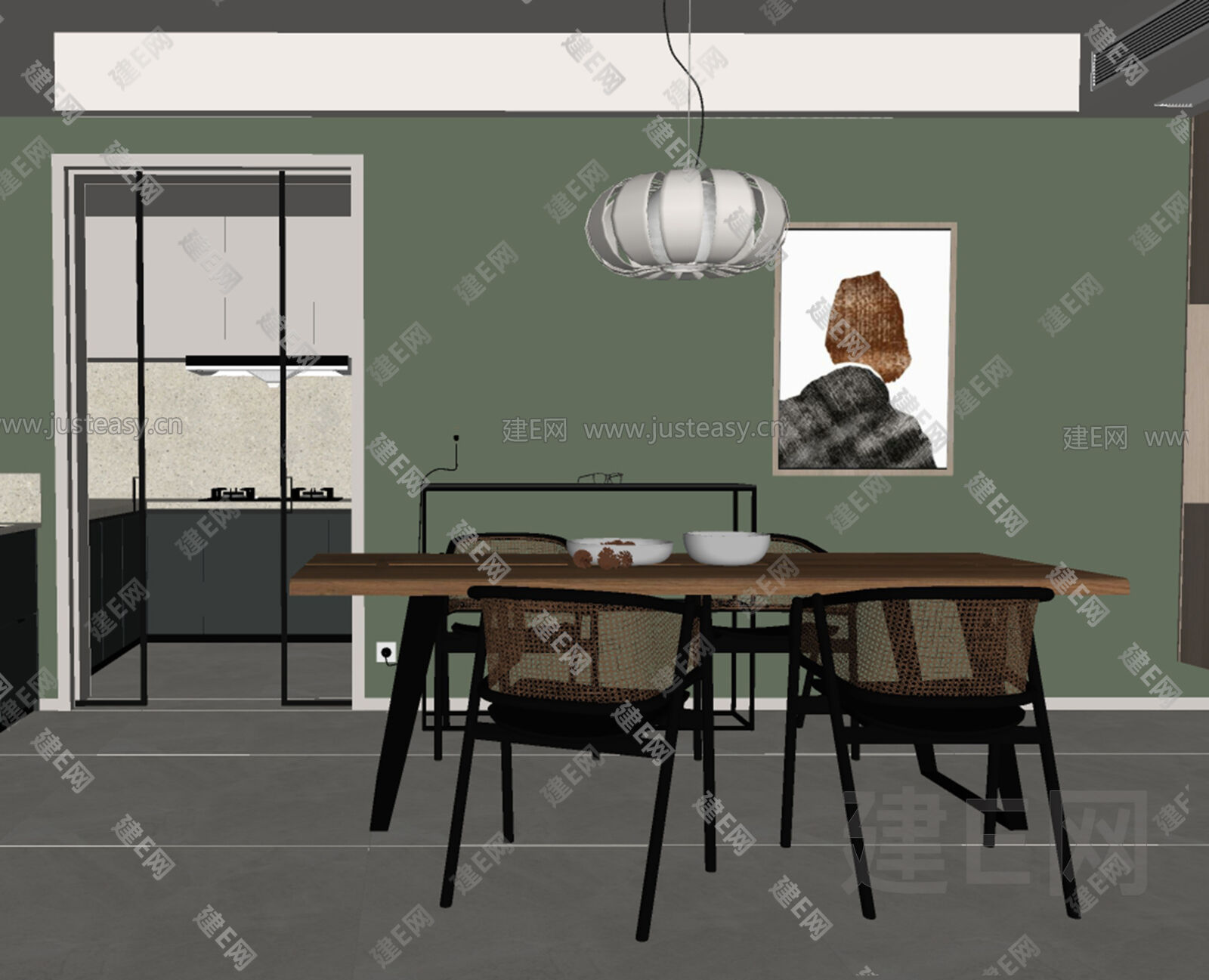 现代餐厅模型SU模型下载[ID:108348513]_建e网su模型