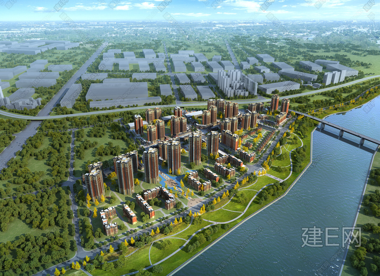 简欧小区鸟瞰3d模型