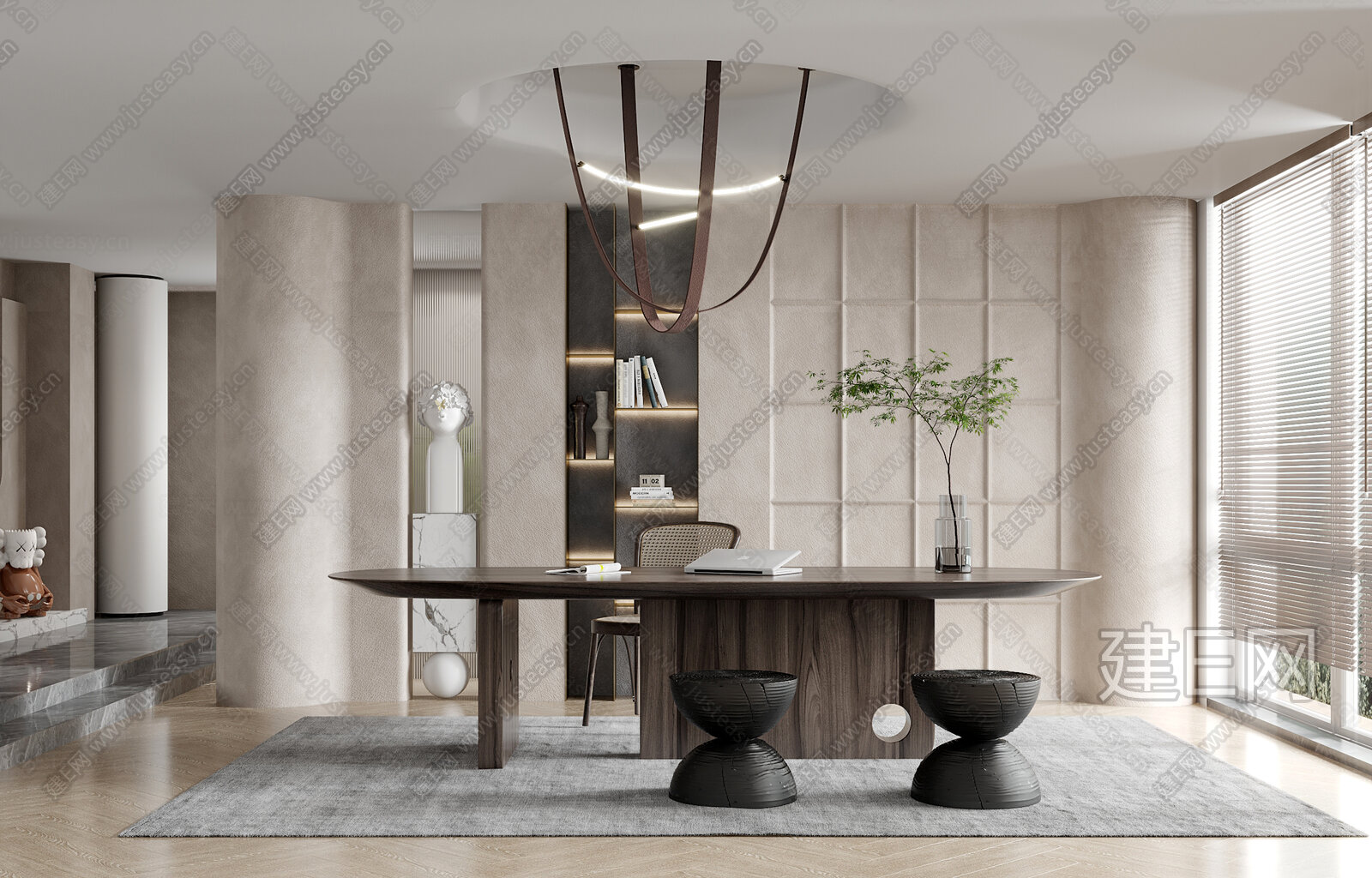 侘寂风书房3d模型下载[ID:105729452]_建e网3d模型