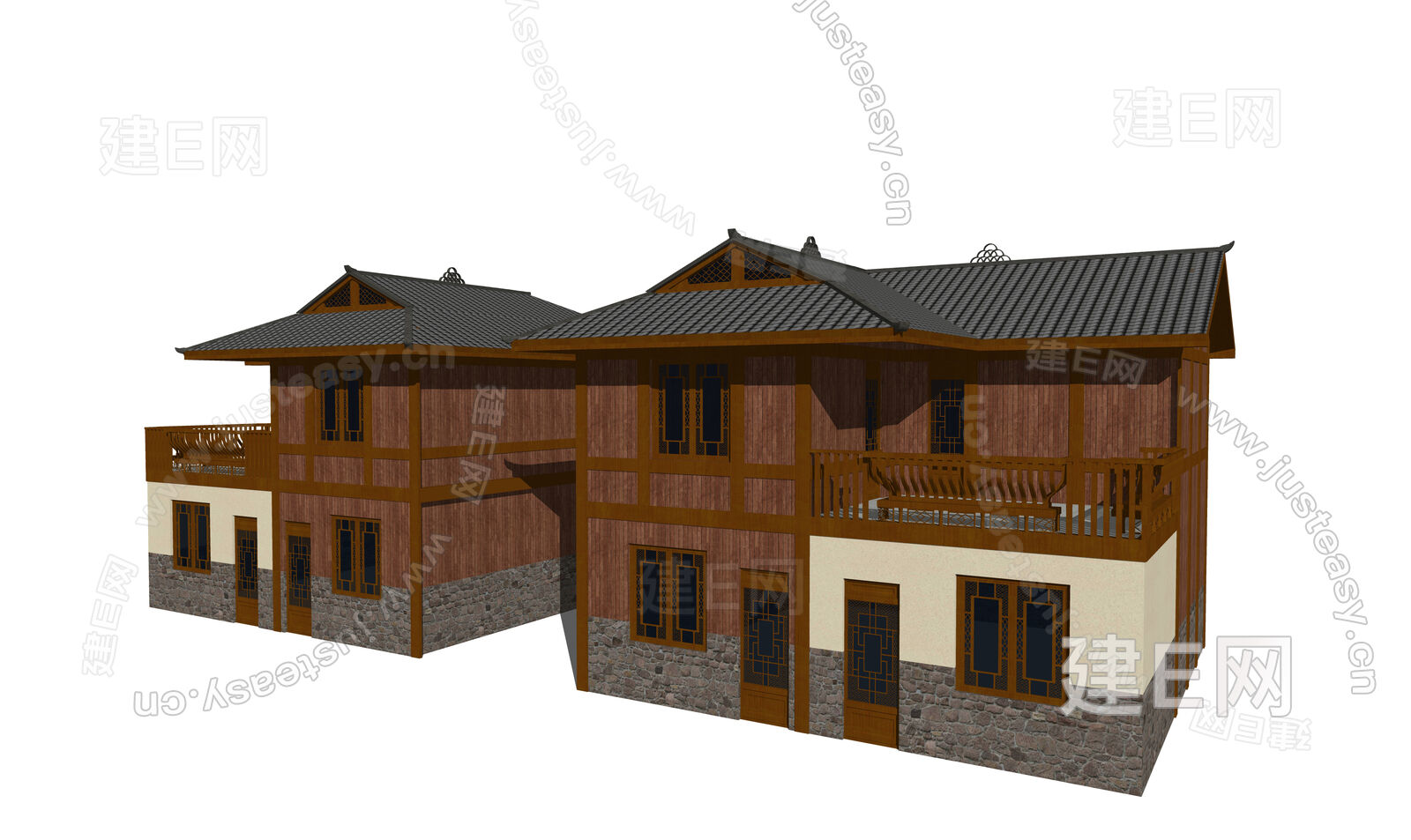 新中式别墅模型SU模型下载[ID:108217467]_建e网su模型