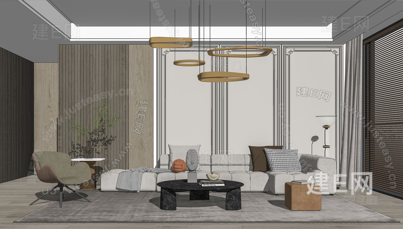 现代客厅模型SU模型下载[ID:108151911]_建e网su模型