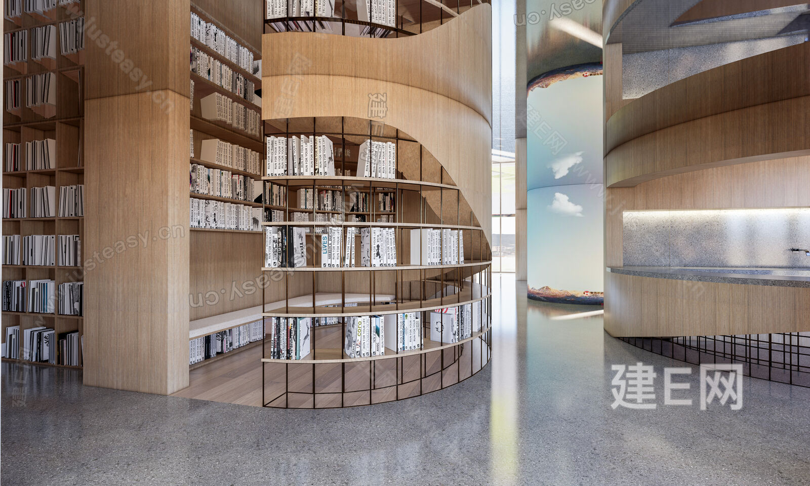 现代图书馆模型SU模型下载[ID:108872945]_建E室内设计网