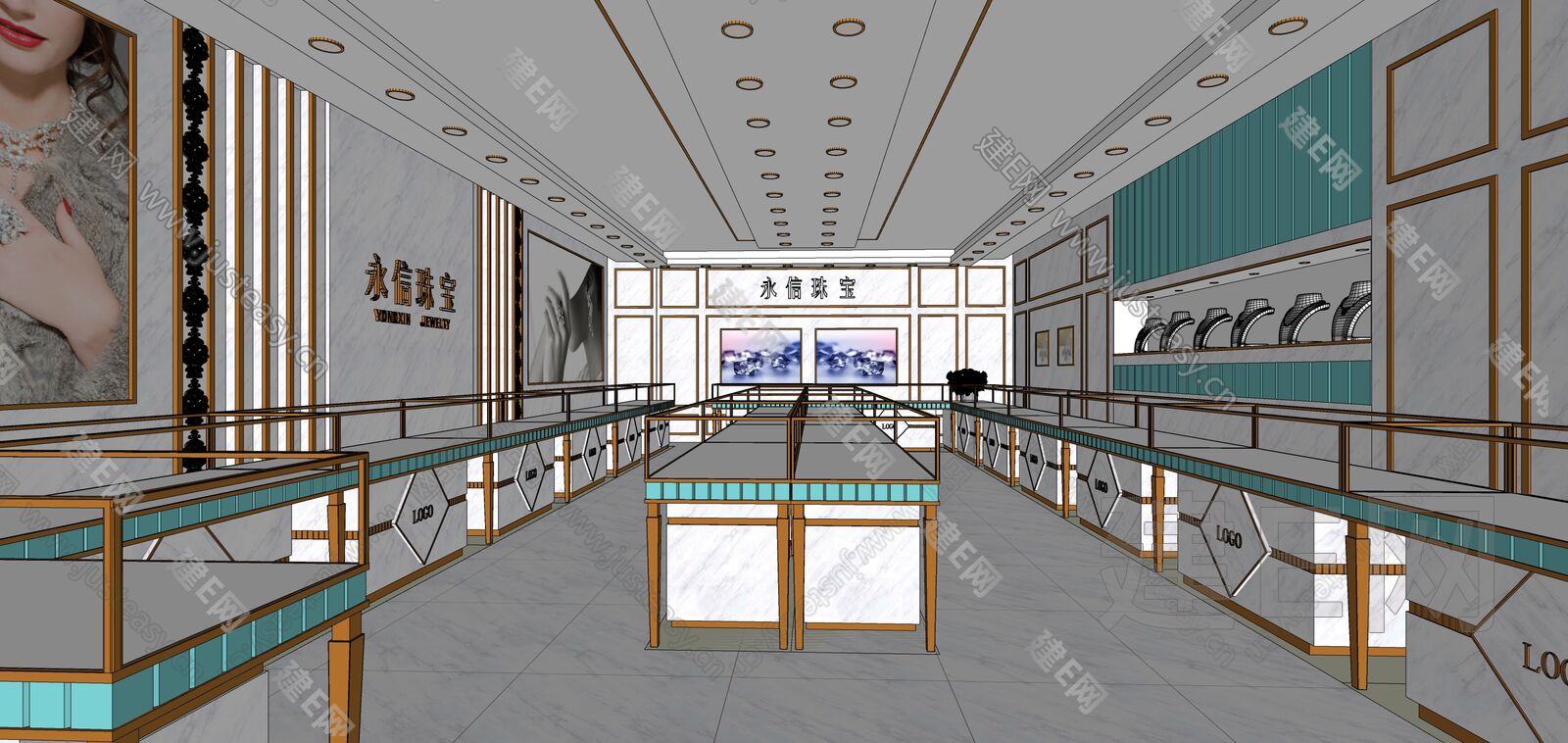 现代珠宝店模型SU模型下载[ID:108610682]_建E室内设计网