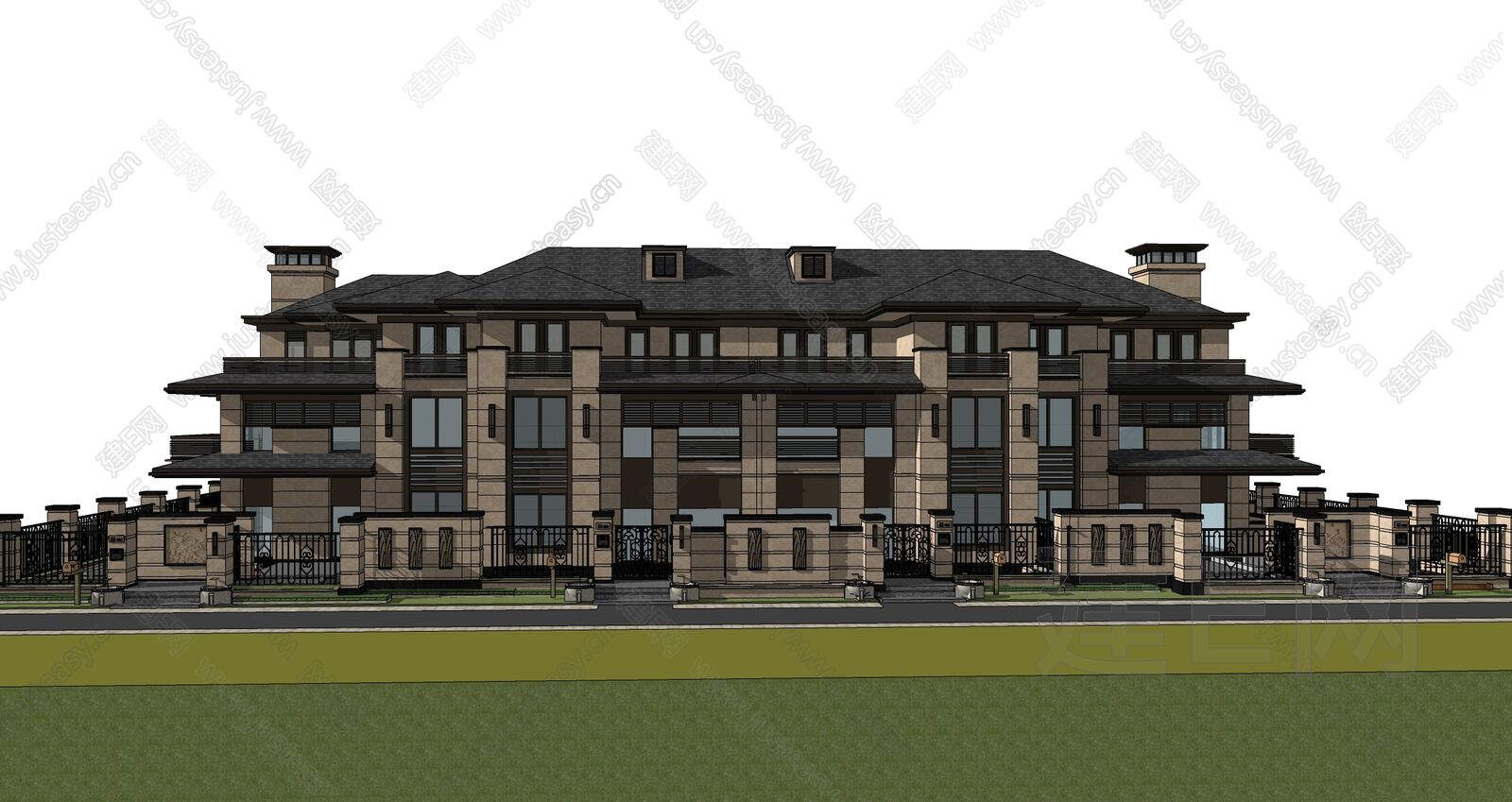 新中式别墅模型SU模型下载[ID:101139530]_建e网su模型