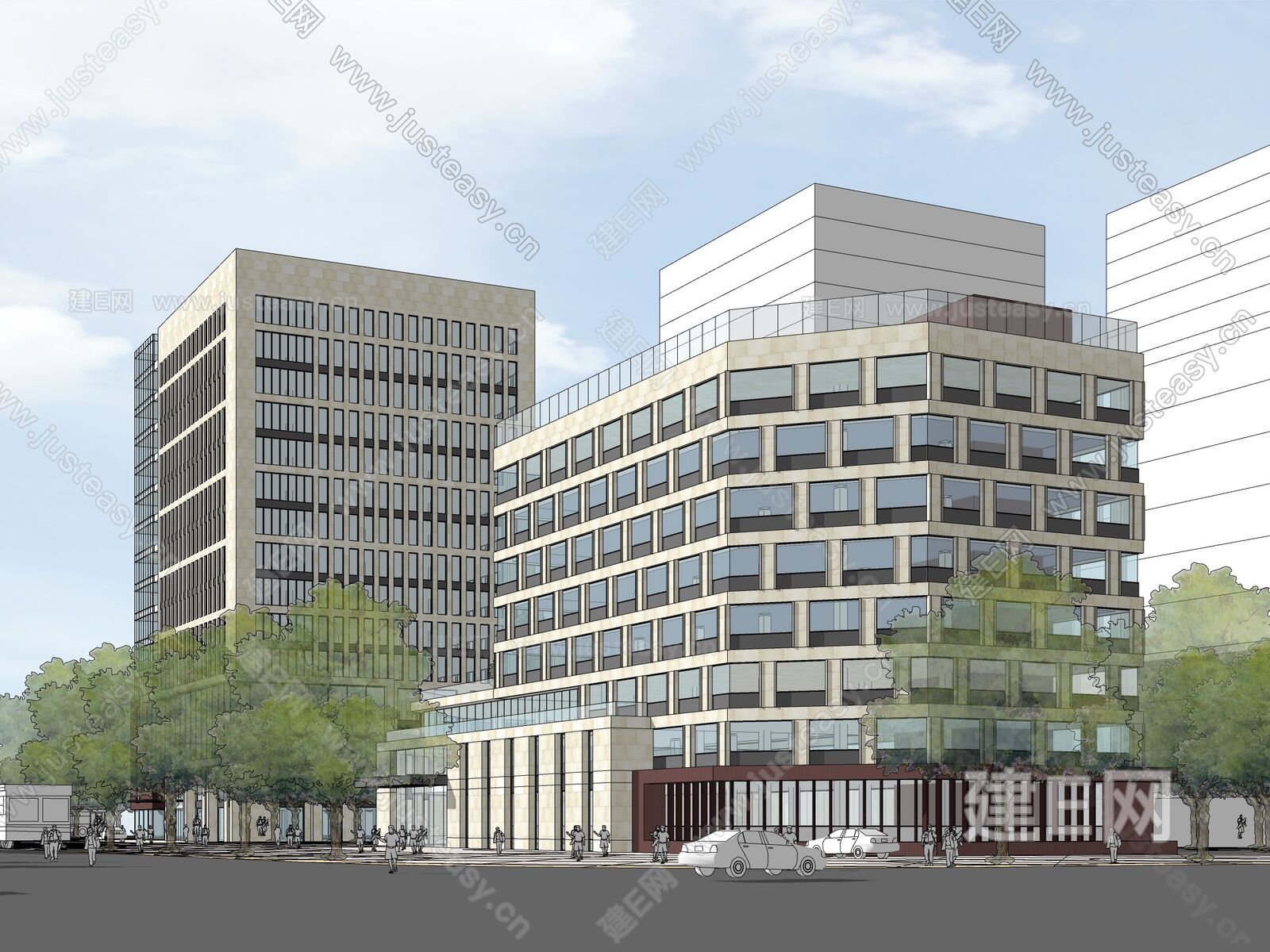现代写字楼模型SU模型下载[ID:100877362]_建e网su模型
