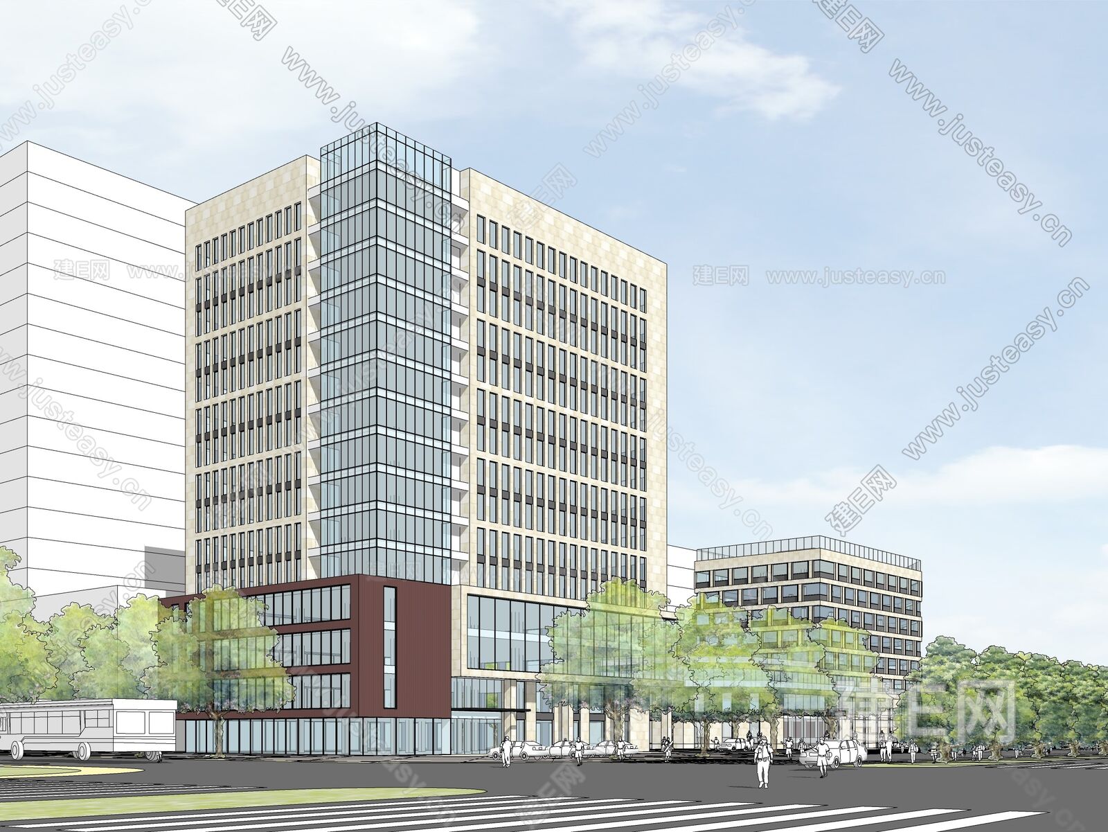 现代写字楼模型SU模型下载[ID:100877362]_建e网su模型