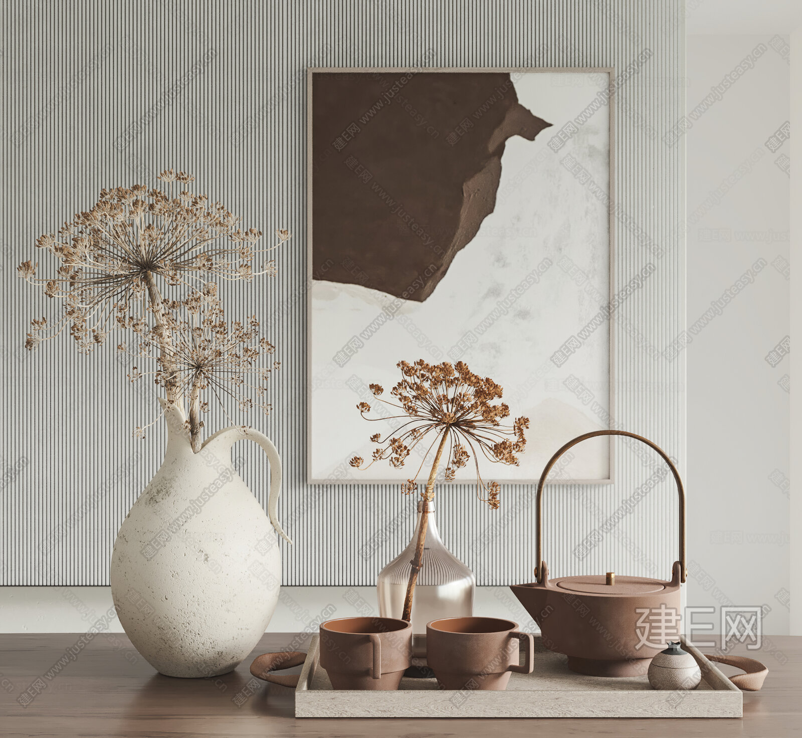 侘寂风茶具组合3d模型下载