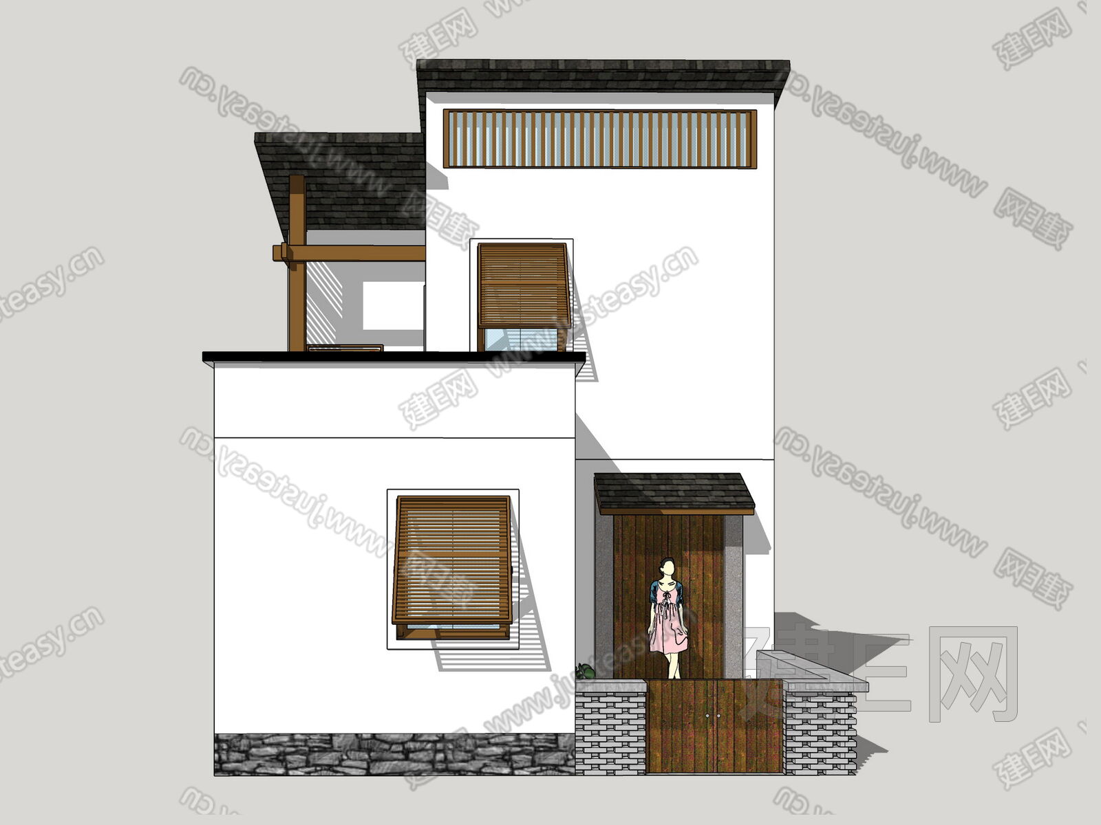 新中式别墅模型SU模型下载[ID:101663833]_建e网su模型