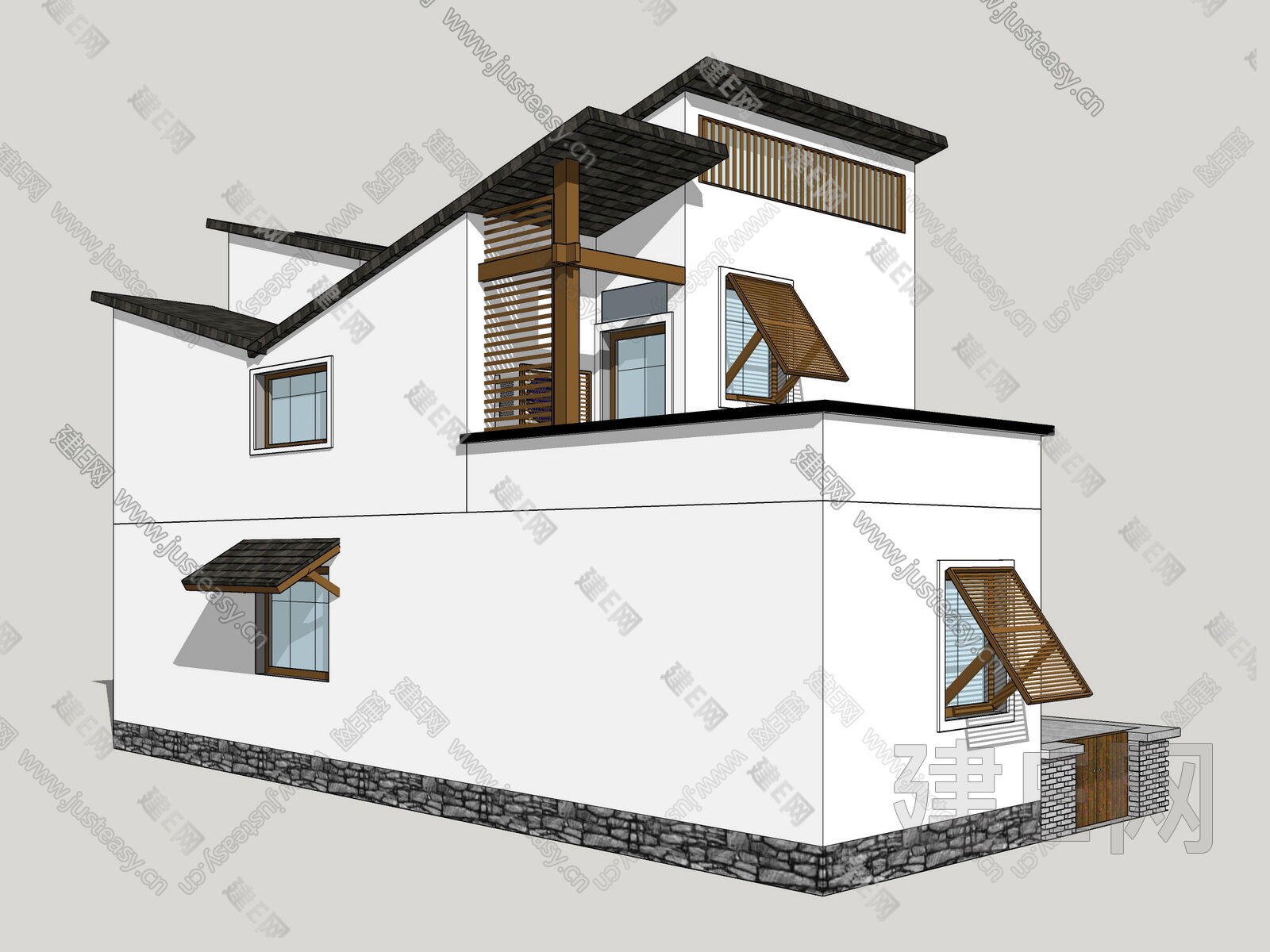 新中式别墅模型SU模型下载[ID:101663833]_建e网su模型