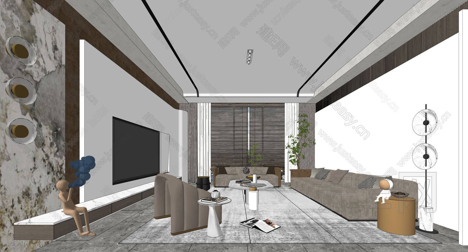 现代客厅-sketchup模型_sketchup模型库_建E室内设计网!