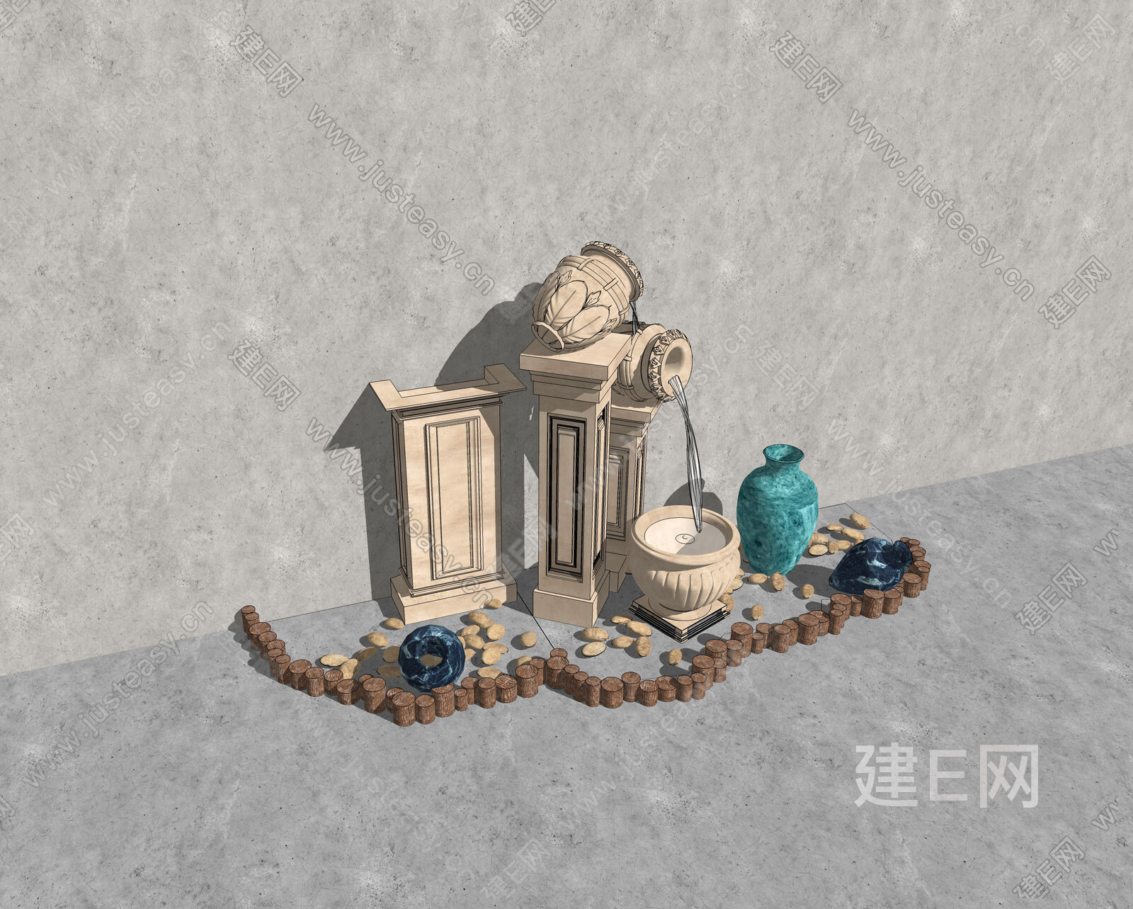 欧式园艺植物水景小品-sketchup模型_sketchup模型库_建E室内设计网!