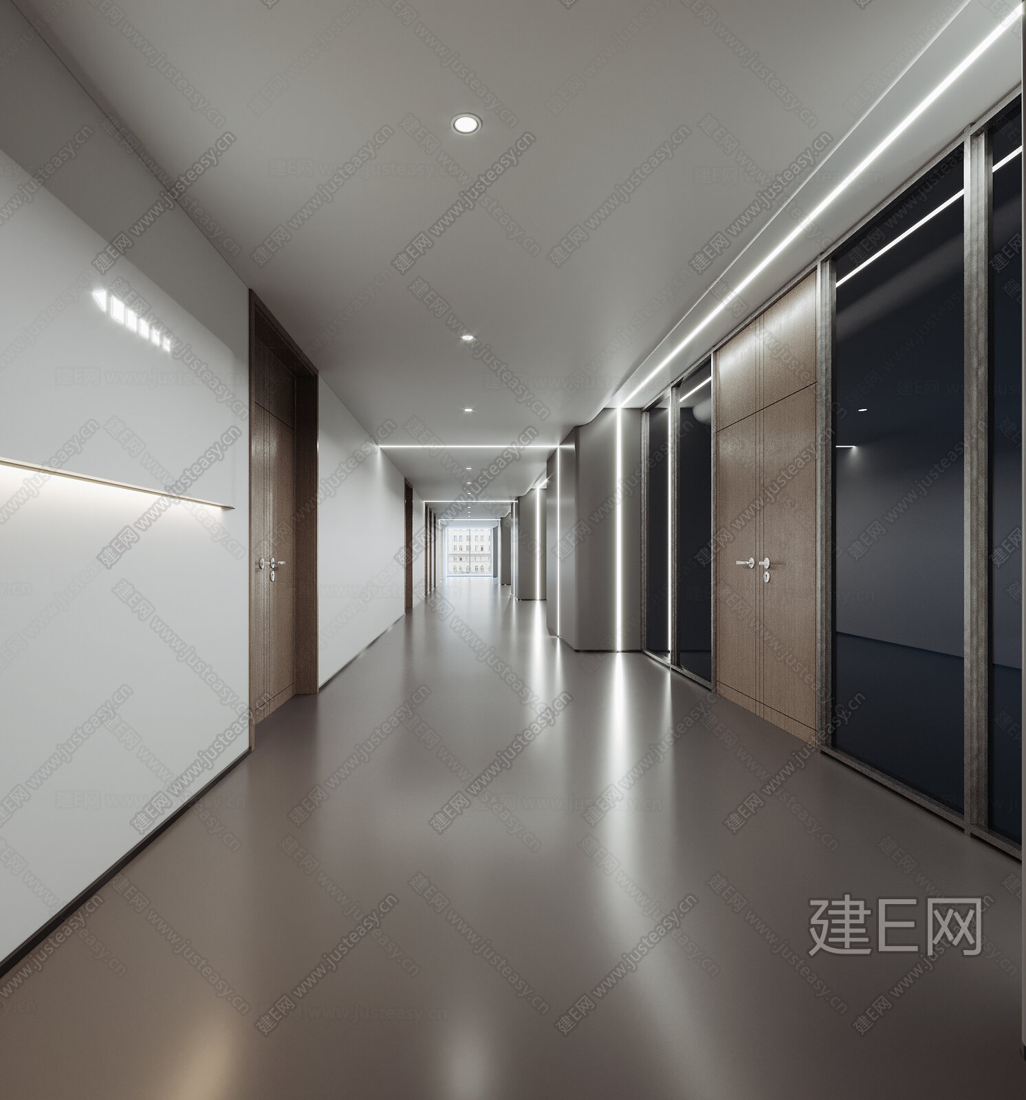 现代办公室过道模型SU模型下载[ID:105728507]_建e网su模型