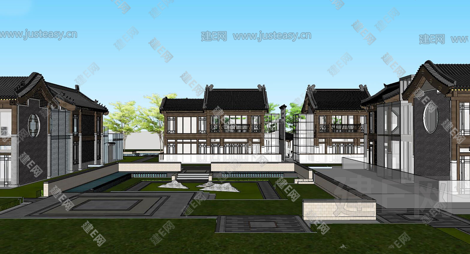 中式古建院落模型SU模型下载[ID:102253725]_建e网su模型