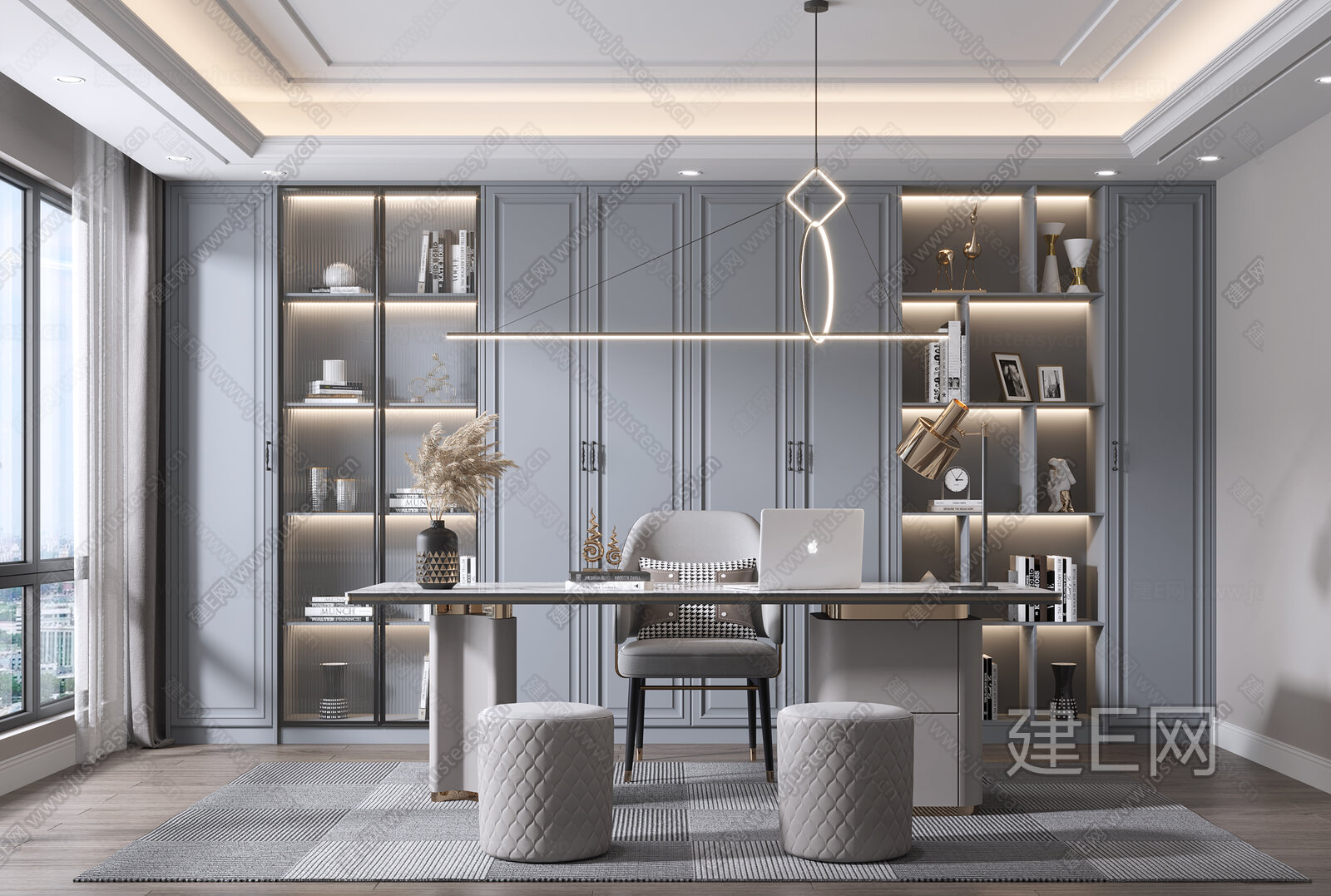 【美式书房3d模型】建e网_美式书房3d模型下载[ID:103763308]_打造3d美式书房模型免费下载平台