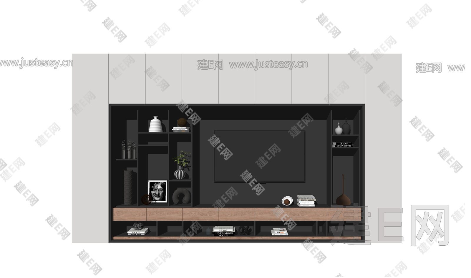 现代电视背景墙模型SU模型下载[ID:102450342]_建E室内设计网