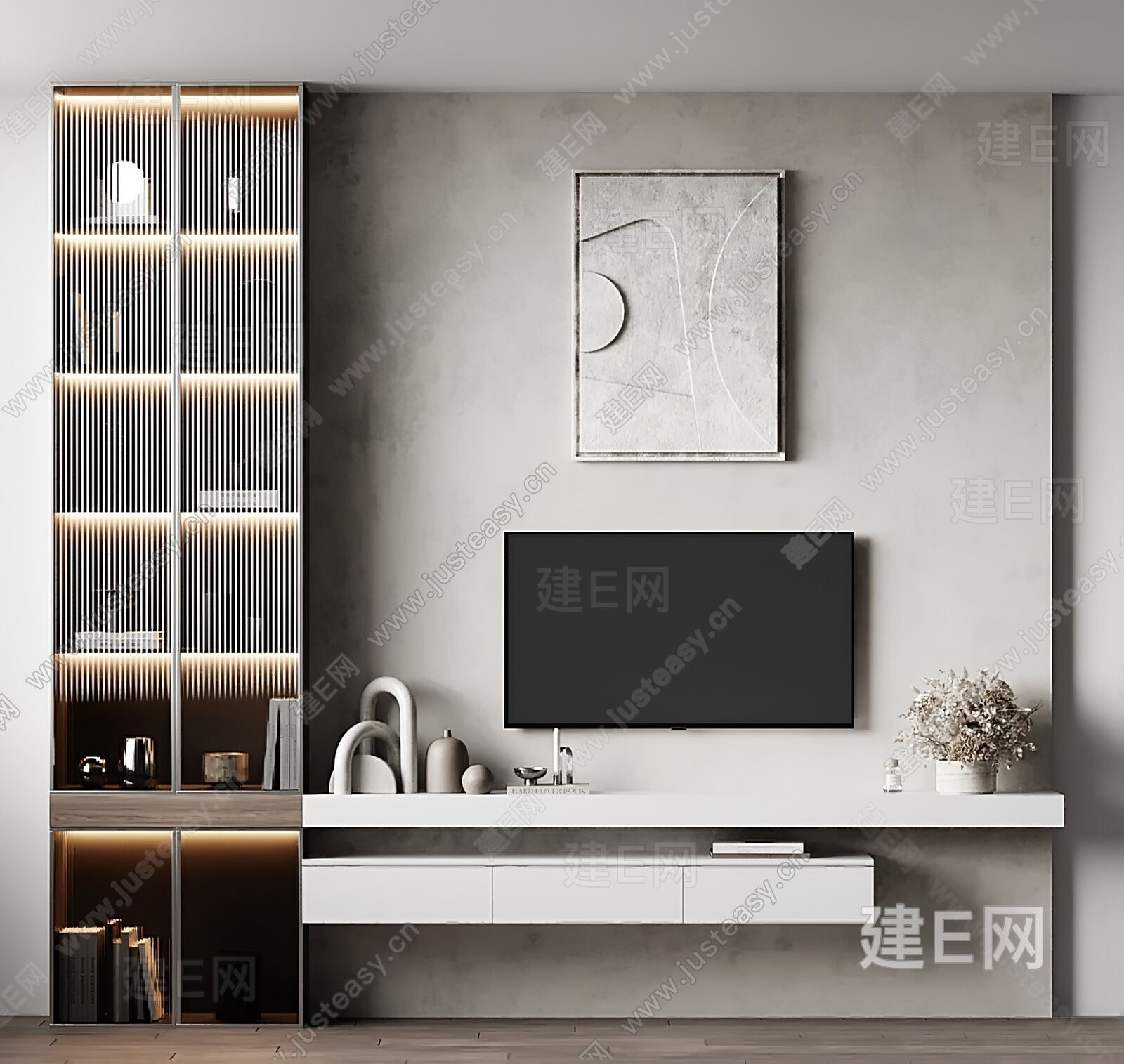 现代电视背景墙-sketchup模型_sketchup模型库_建E室内设计网!