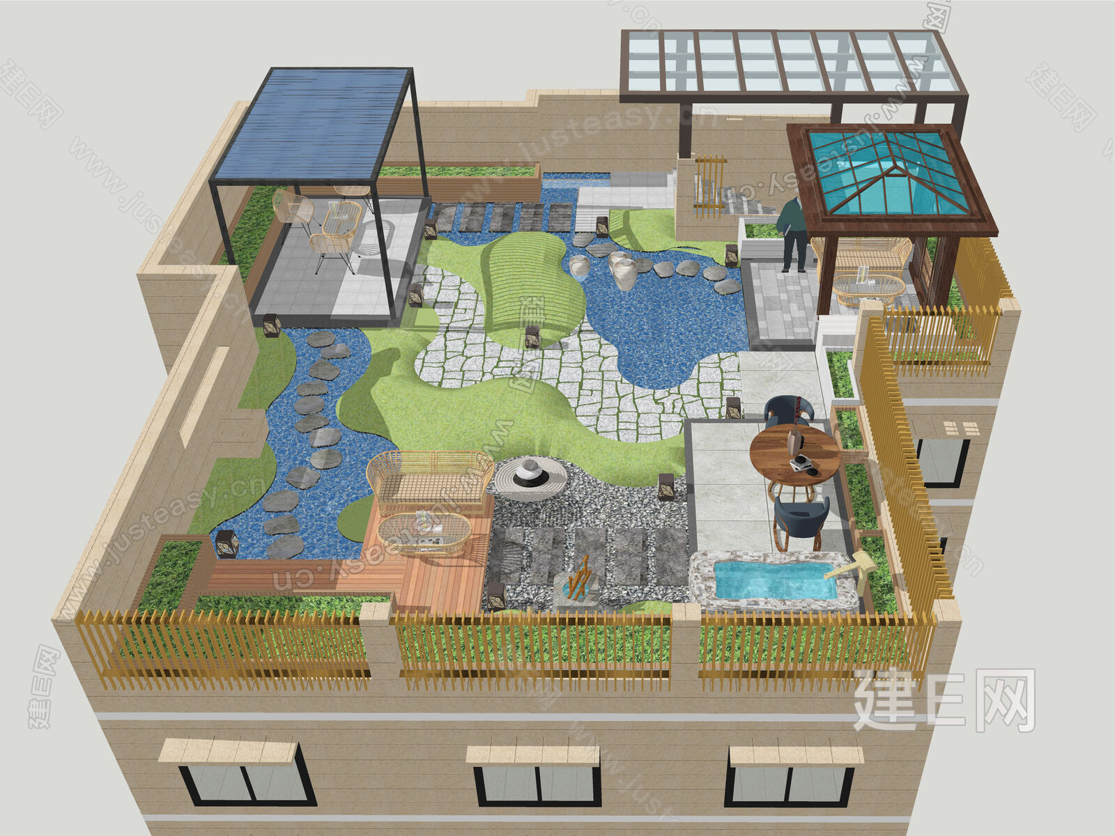 现代屋顶花园模型SU模型下载[ID:102909170]_建e网su模型