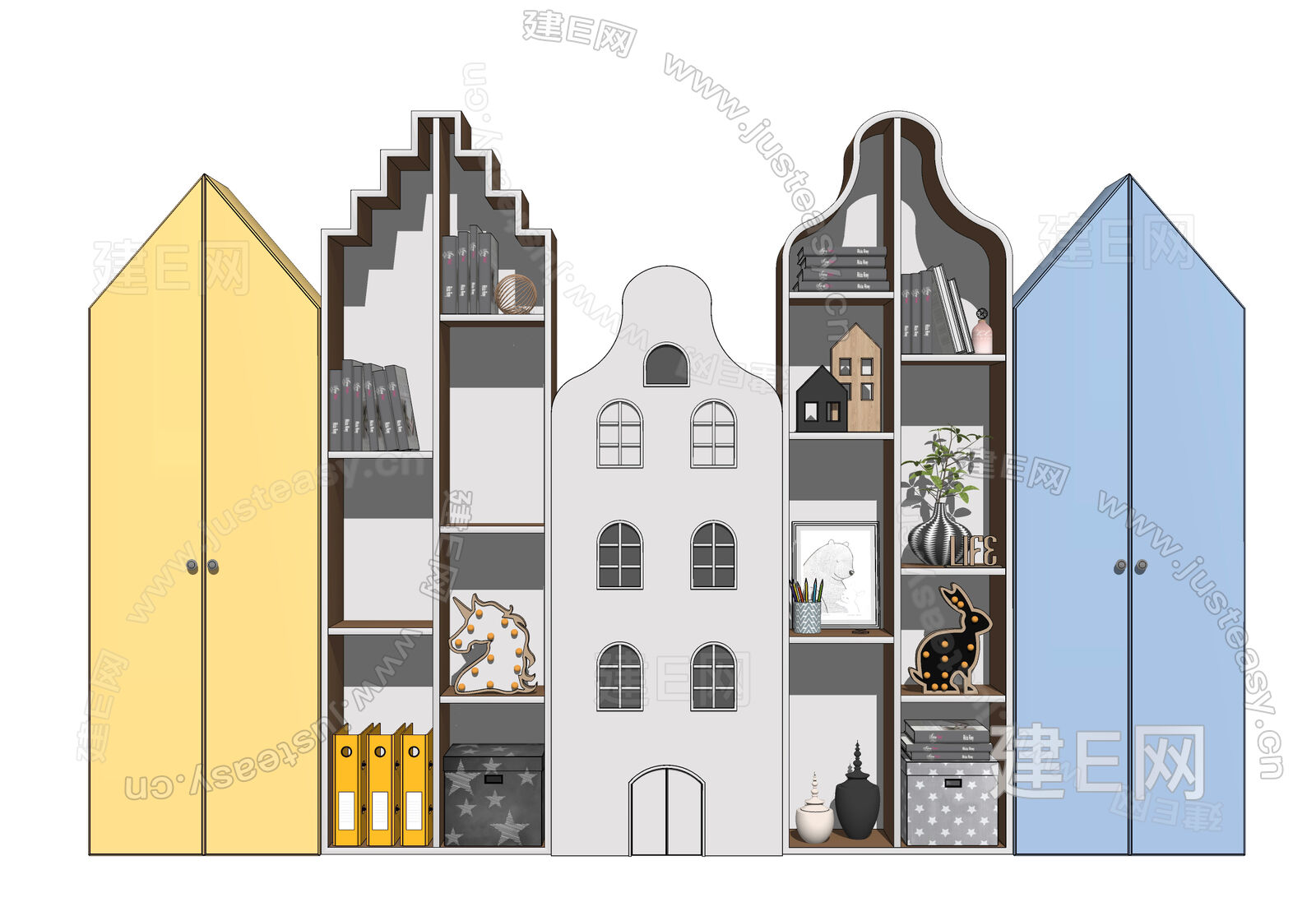 现代书柜模型SU模型下载[ID:103629966]_建E室内设计网