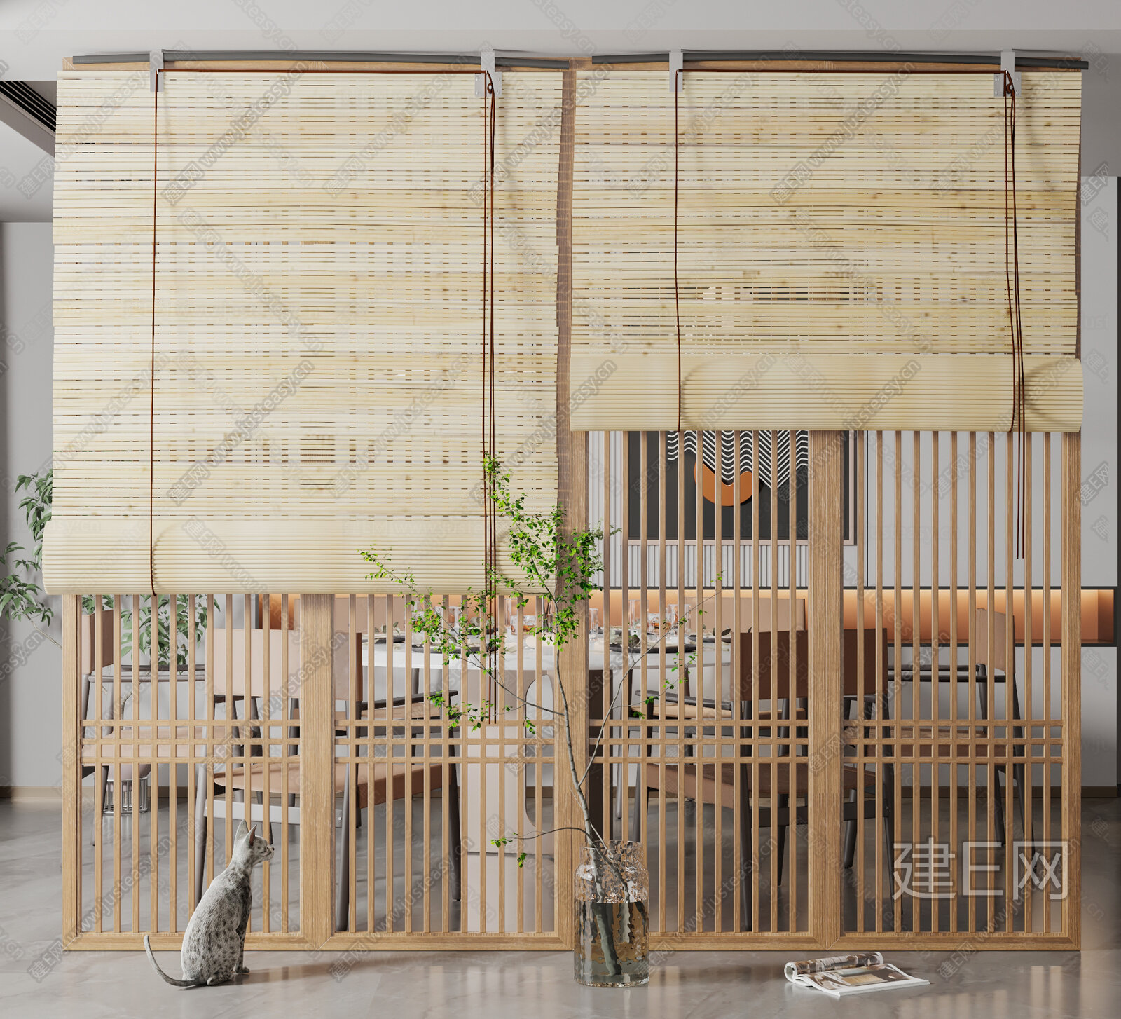 新中式卷帘隔断模型SU模型下载[ID:112871045]_建e网su模型