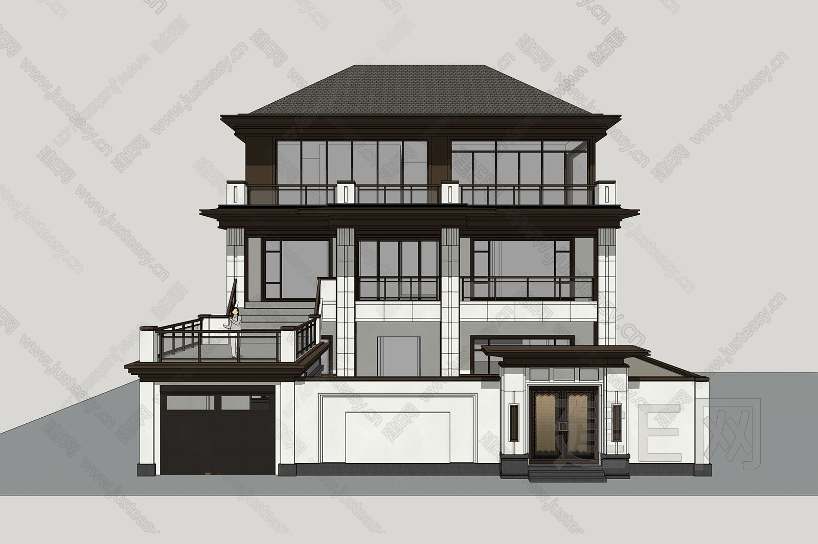 新中式别墅模型SU模型下载[ID:103433440]_建e网su模型