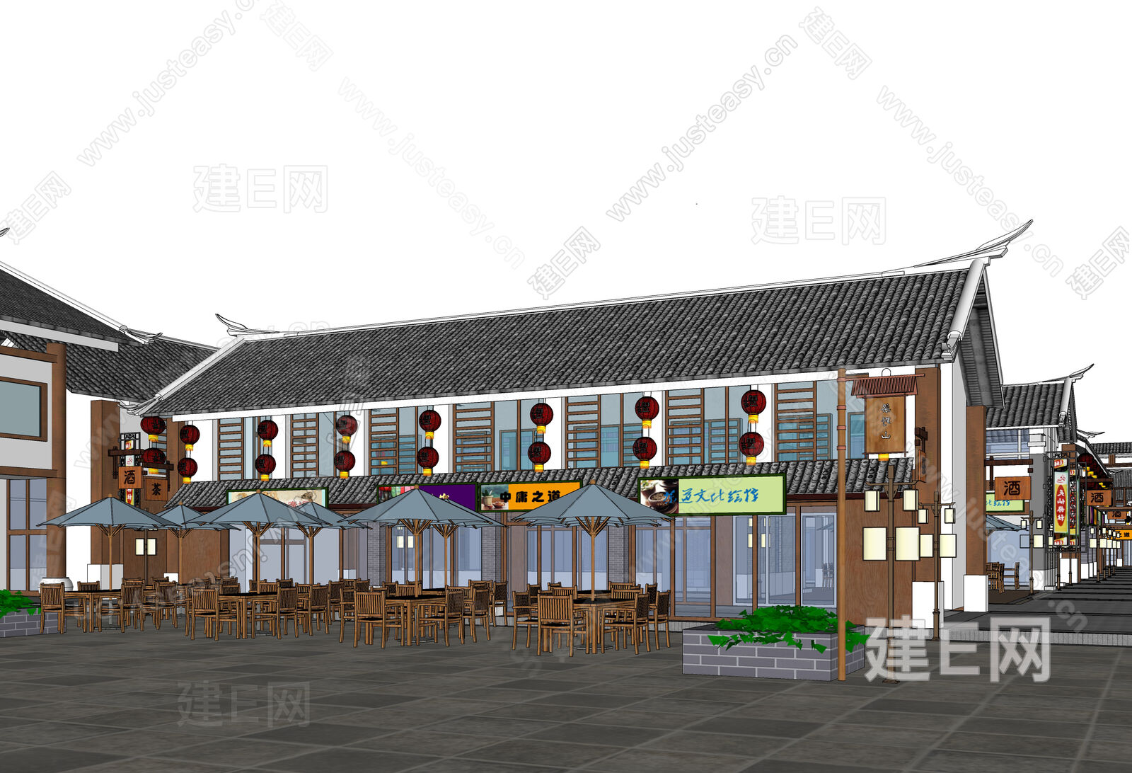 中式商业街模型SU模型下载[ID:103433365]_建e网su模型