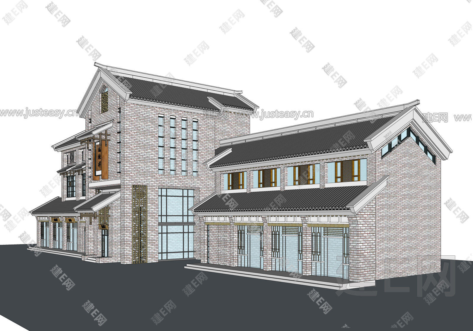 中式商业街模型SU模型下载[ID:103433364]_建e网su模型